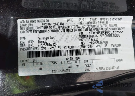 2012 Ford Focus Se z USA, uszkodzony, nr VIN 1FAHP3F26CL157551